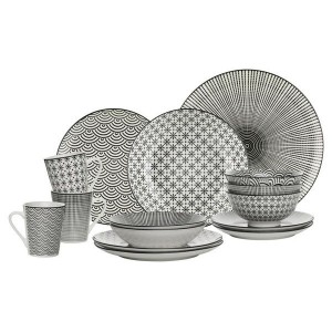 Сервиз за хранене и кафе, черно бял, 30 части 20121